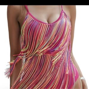 Fringe One-Piece Swimsuit in Hot Pink